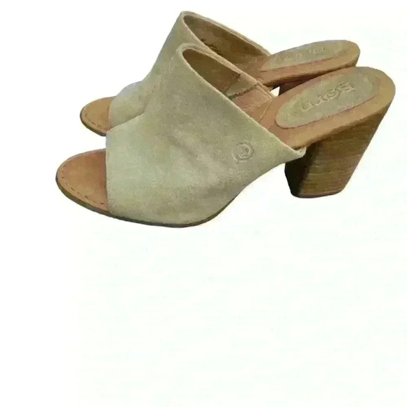 Born Bima cream clogs suede mules 3" heel peep toe casual women size 8M EUC - Picture 2 of 6